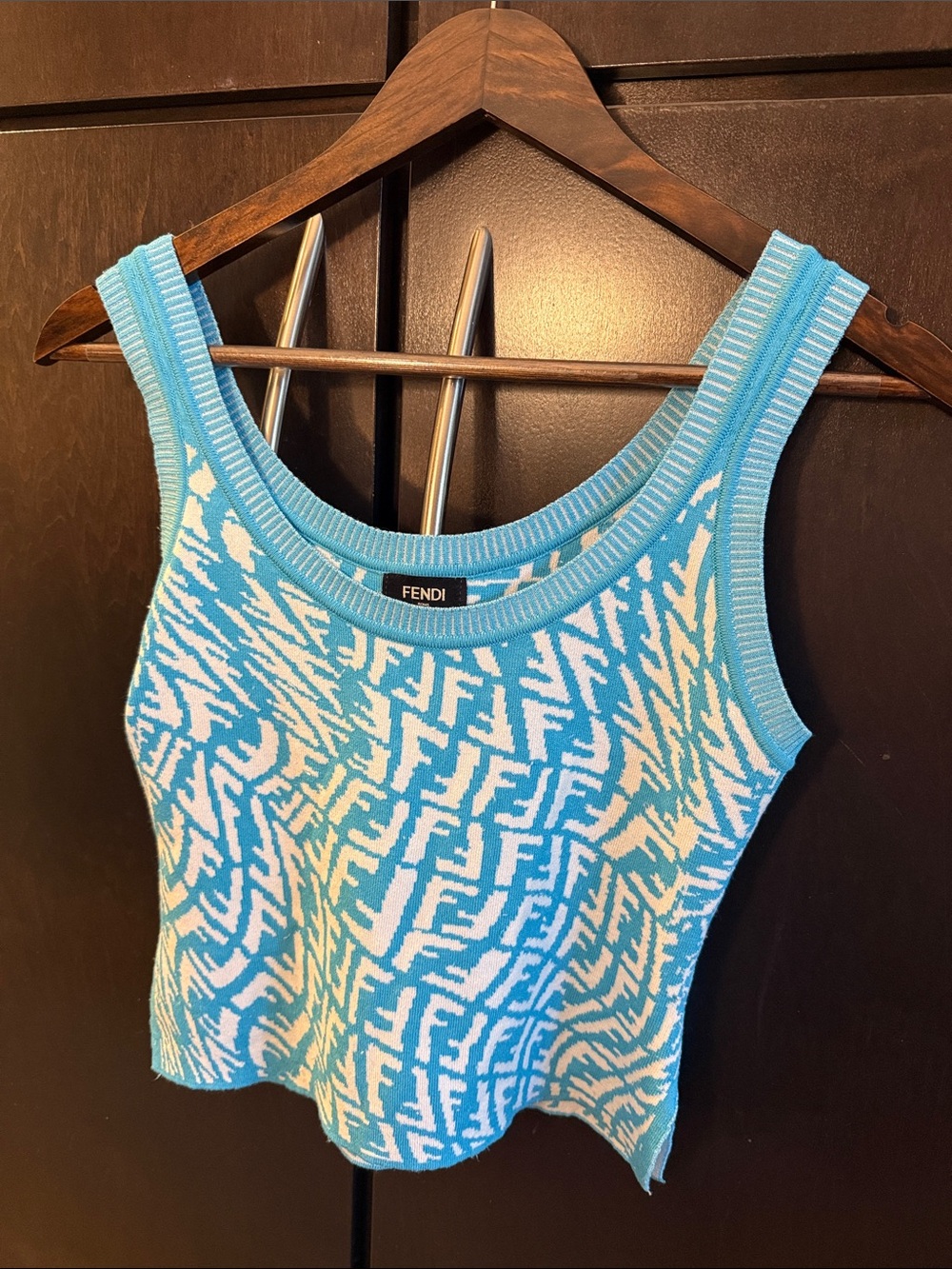 Fendi Turquoise & White Monogram Knit Tank